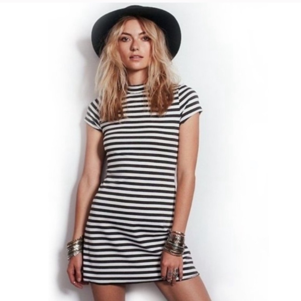 Free People Gray White Striped Mini Dress NWOT